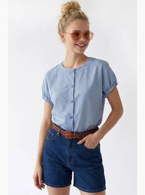 Camisa de popelina xadrez gingham com botões mixray - Kiabi Camisa de popelina xadrez gingham com botões mixray - Kiabi