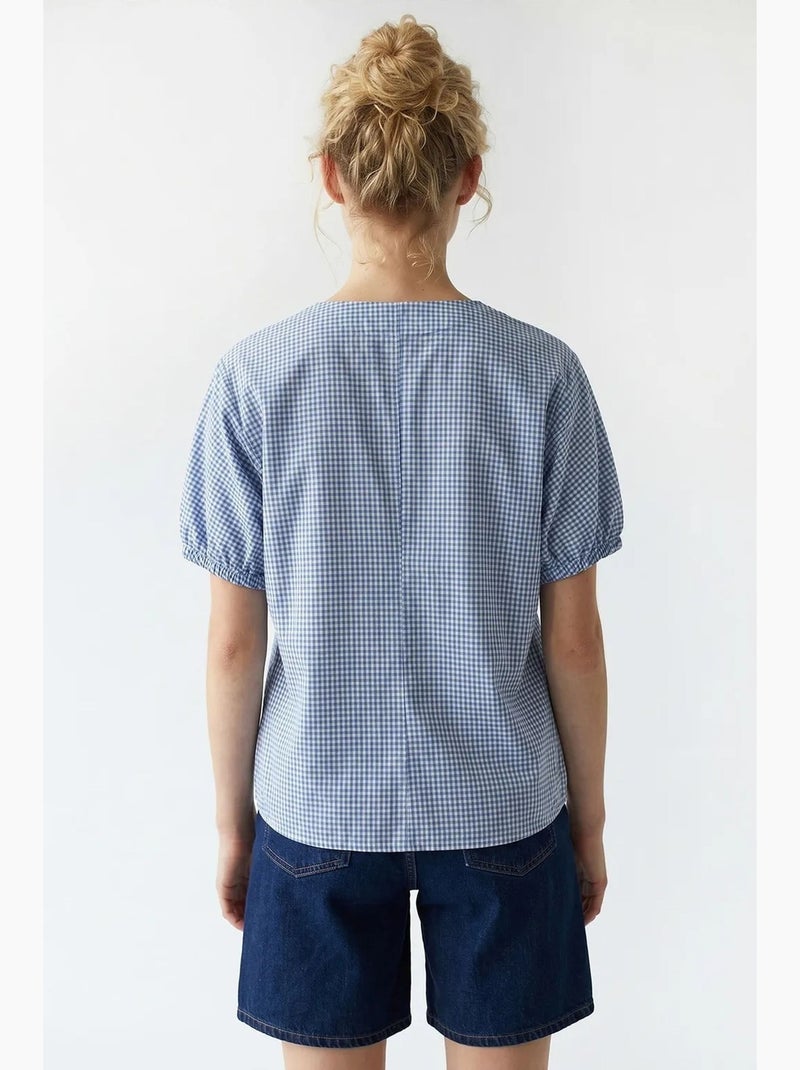 Camisa de popelina xadrez gingham com botões mixray Azul-céu - Kiabi