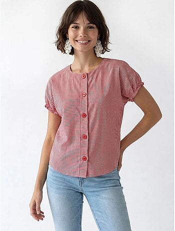 Camisa de popelina xadrez gingham com botões mixray
