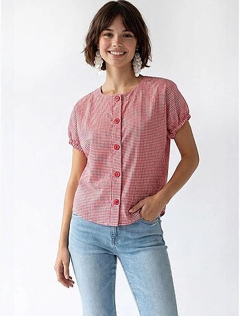 Camisa de popelina xadrez gingham com botões mixray