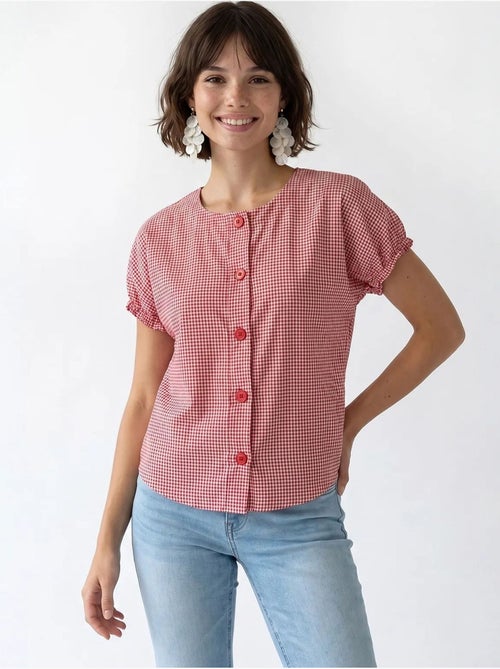 Camisa de popelina xadrez gingham com botões mixray - Kiabi Camisa de popelina xadrez gingham com botões mixray - Kiabi