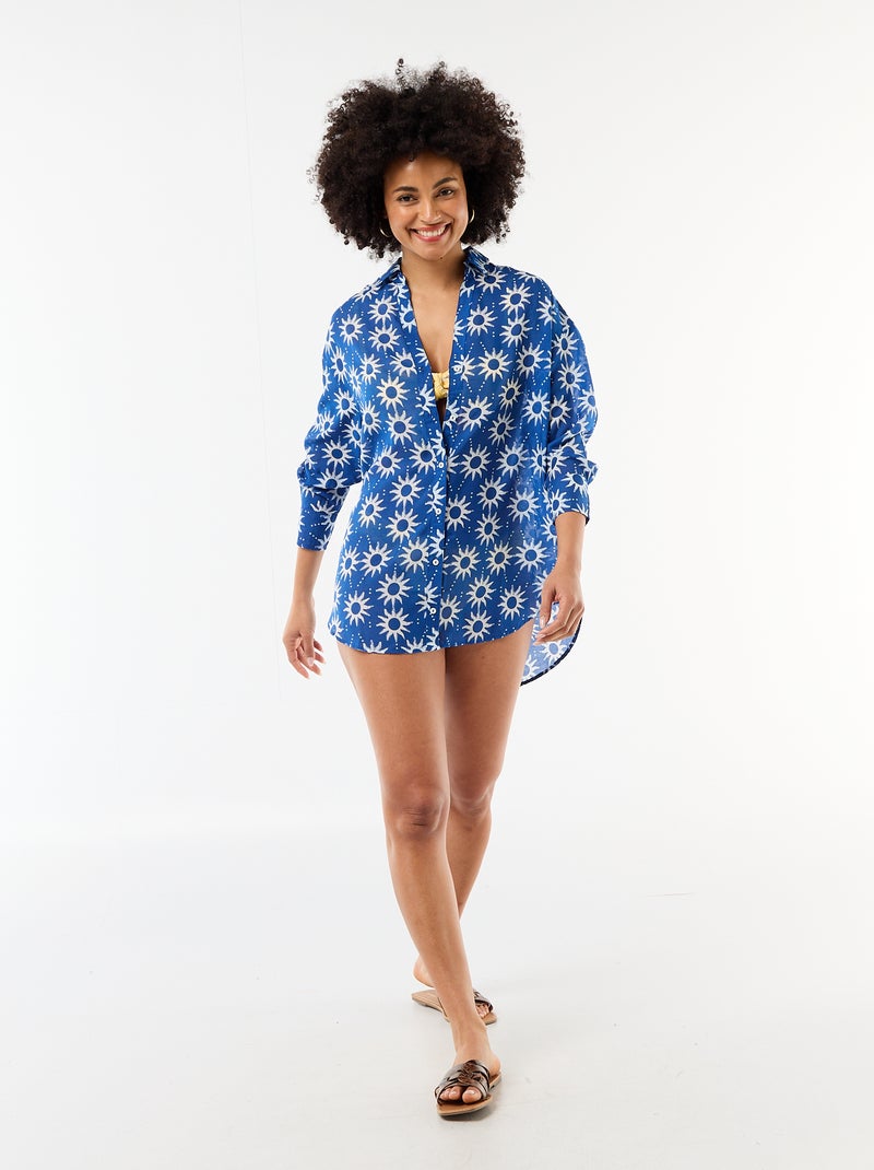 Camisa de praia fluida estampada Azul - Kiabi