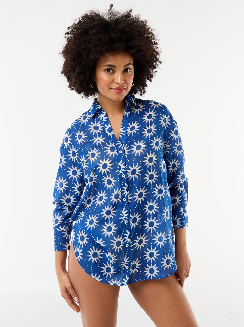 Camisa de praia fluida estampada Azul - Kiabi