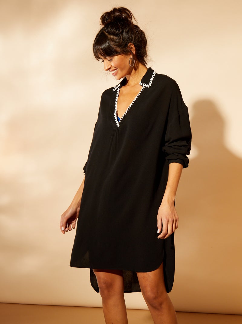 Camisa de praia pelo joelho Preto - Kiabi