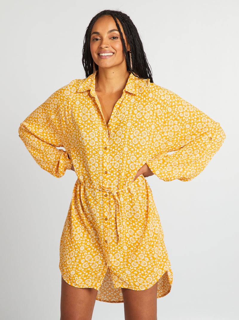 Camisa de praia semi-comprida AMARELO - Kiabi
