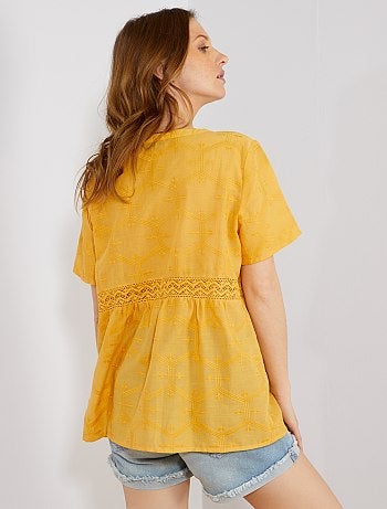 Camisa de puro algodão em bordado e macramé - Kiabi