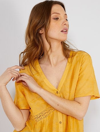 Camisa de puro algodão em bordado e macramé - Kiabi