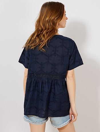 Camisa de puro algodão em bordado e macramé - Kiabi