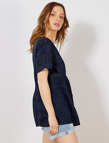 Camisa de puro algodão em bordado e macramé - Kiabi