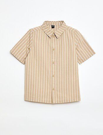 Camisa de riscas de manga curta em algodão