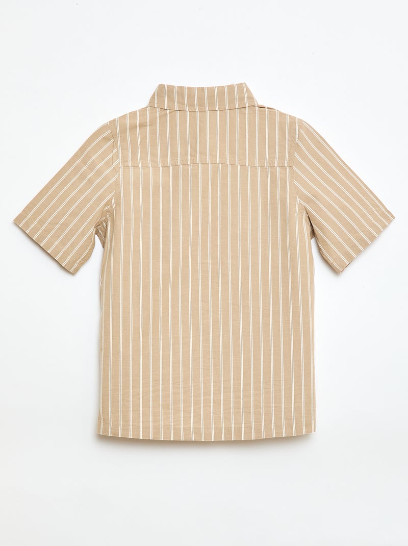 Camisa de riscas de manga curta em algodão Bege - Kiabi