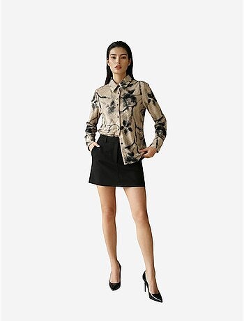 Camisa de senhora em veludo tecido com padrão abstrato my fashion