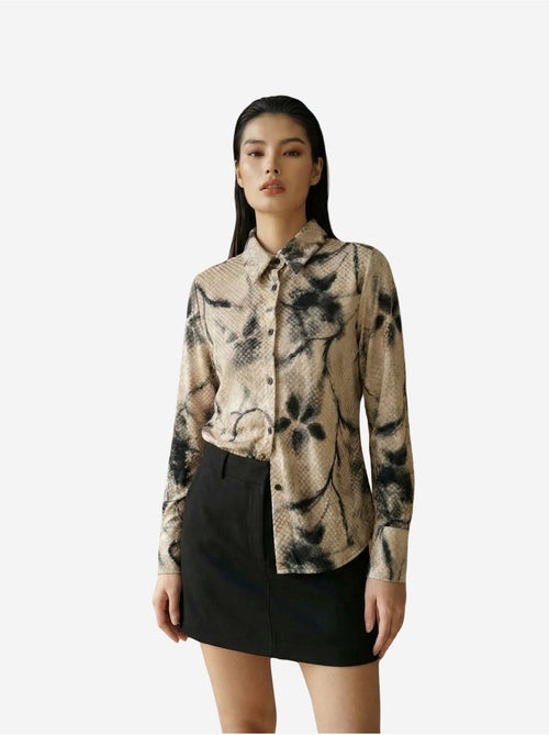 Camisa de senhora em veludo tecido com padrão abstrato my fashion - Kiabi
