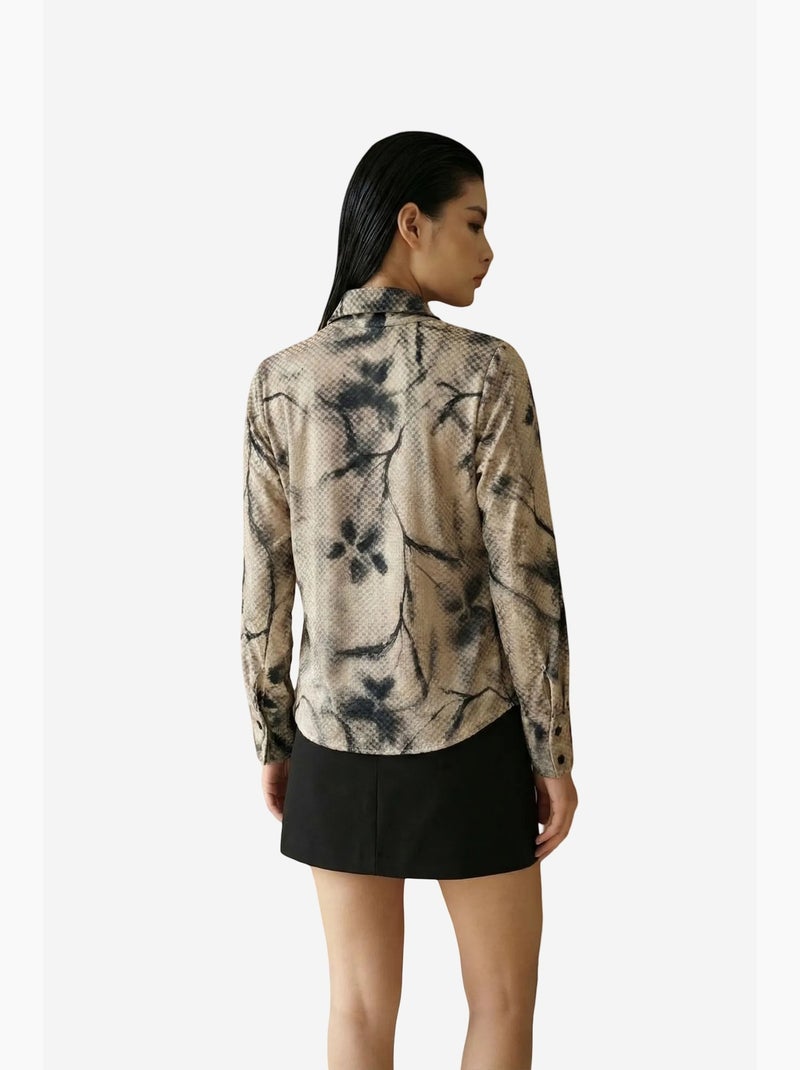 Camisa de senhora em veludo tecido com padrão abstrato my fashion Bege-argila - Kiabi