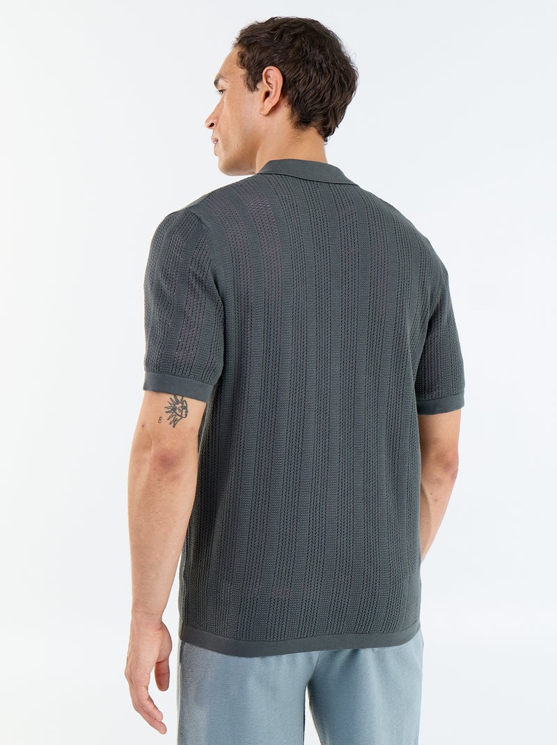 Camisa de tecido perfurado de manga curta Caqui - Kiabi