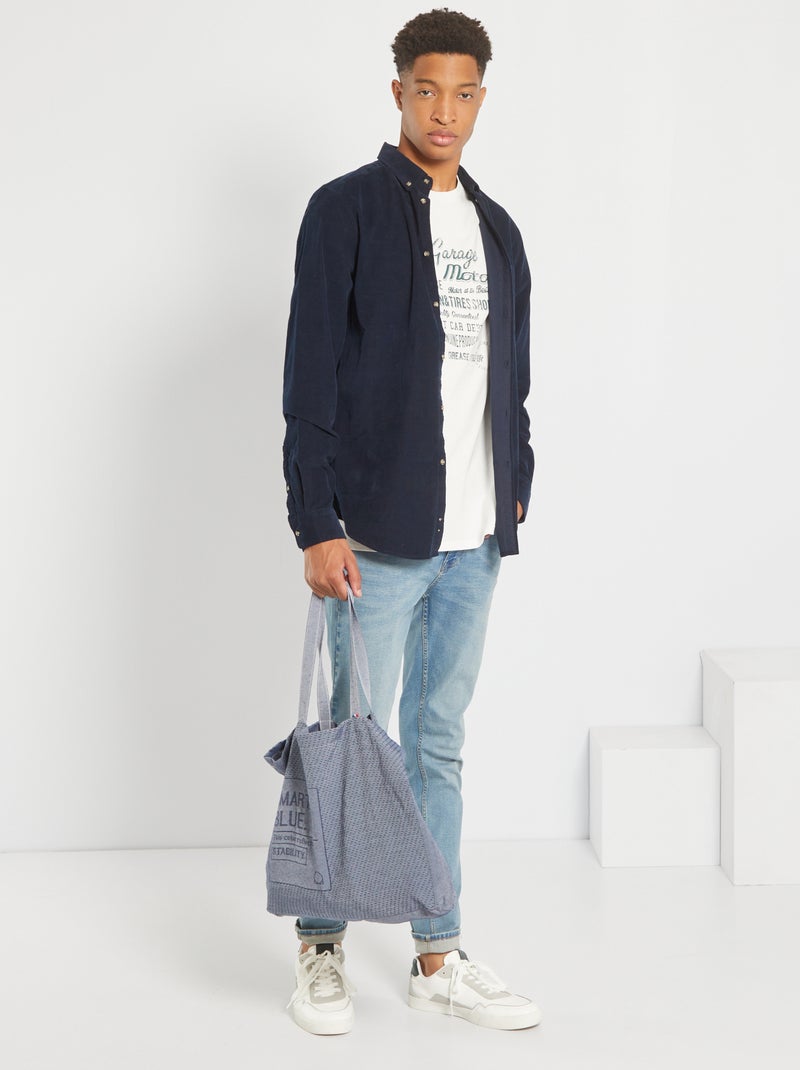 Camisa de veludo +1,90 m Azul Marinho - Kiabi