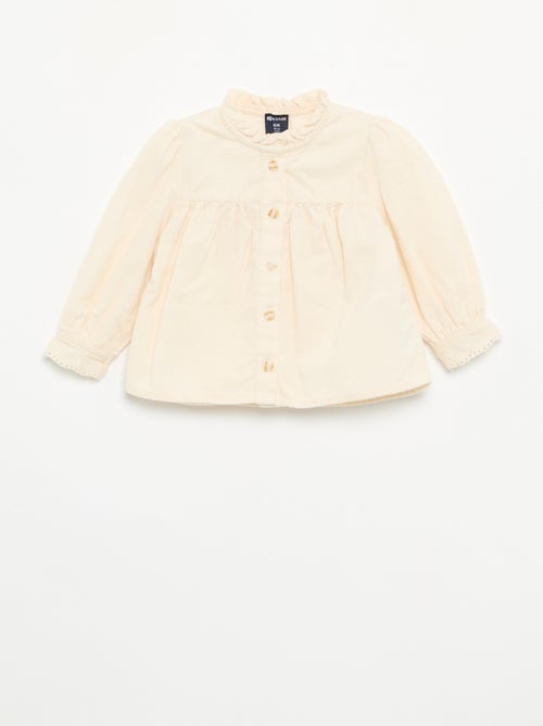 Camisa de veludo com punhos bordados - Kiabi