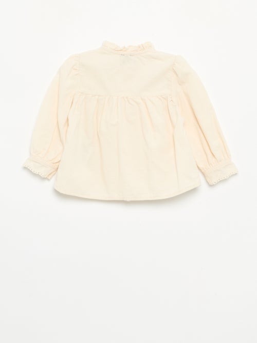 Camisa de veludo com punhos bordados - Kiabi
