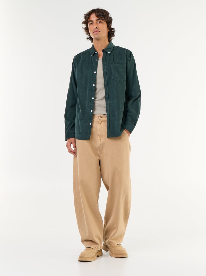 Camisa de veludo cotelê Verde - Kiabi