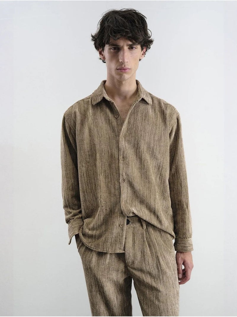 Camisa de veludo relaxed fit giesto Castanho-claro - Kiabi