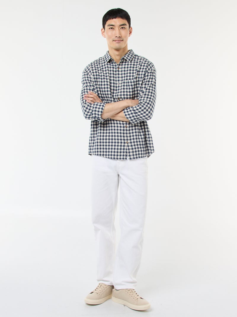 Camisa de Xadrez em Flanela de Algodão Azul - Kiabi