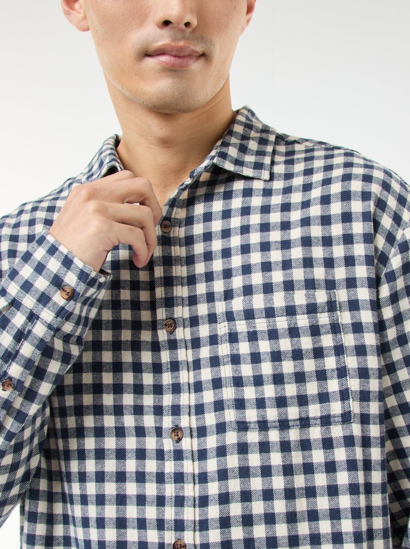 Camisa de Xadrez em Flanela de Algodão Azul - Kiabi
