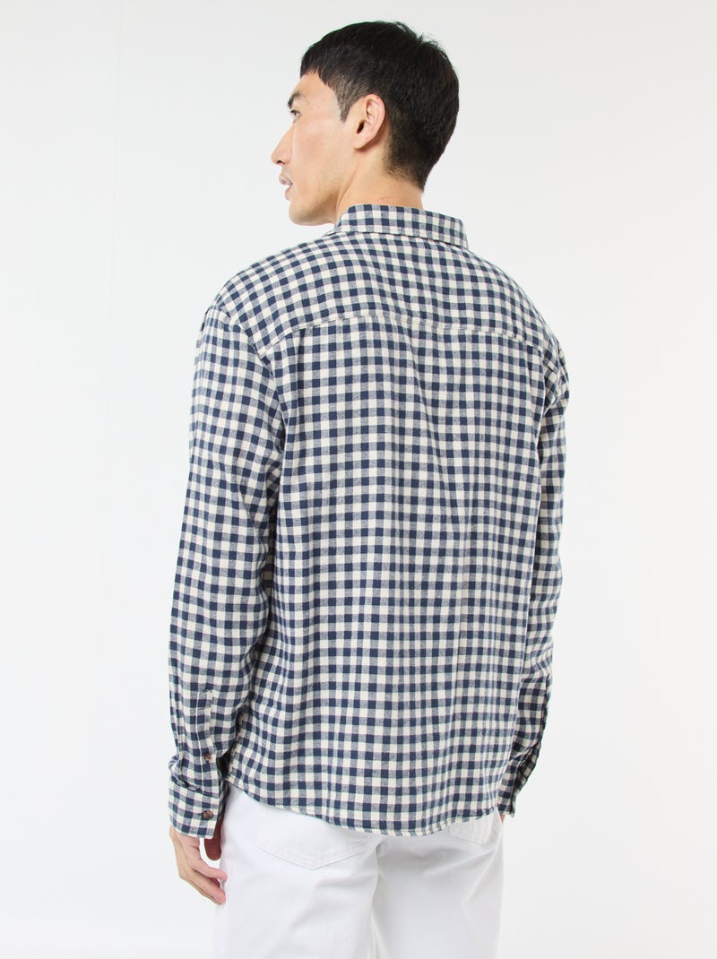 Camisa de Xadrez em Flanela de Algodão Azul - Kiabi