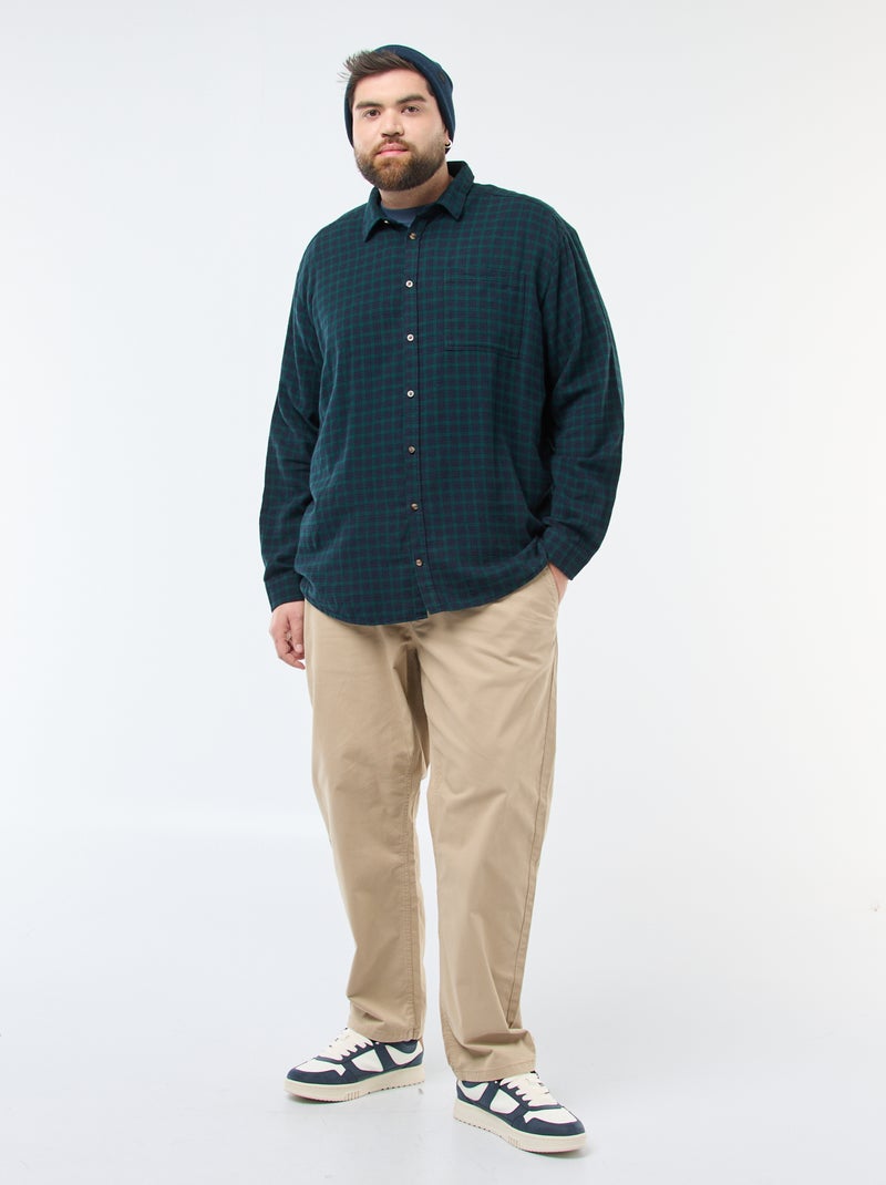 Camisa de Xadrez em Flanela de Algodão Verde - Kiabi