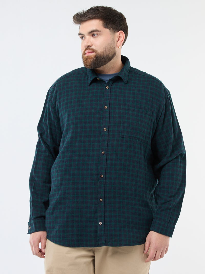 Camisa de Xadrez em Flanela de Algodão Verde - Kiabi
