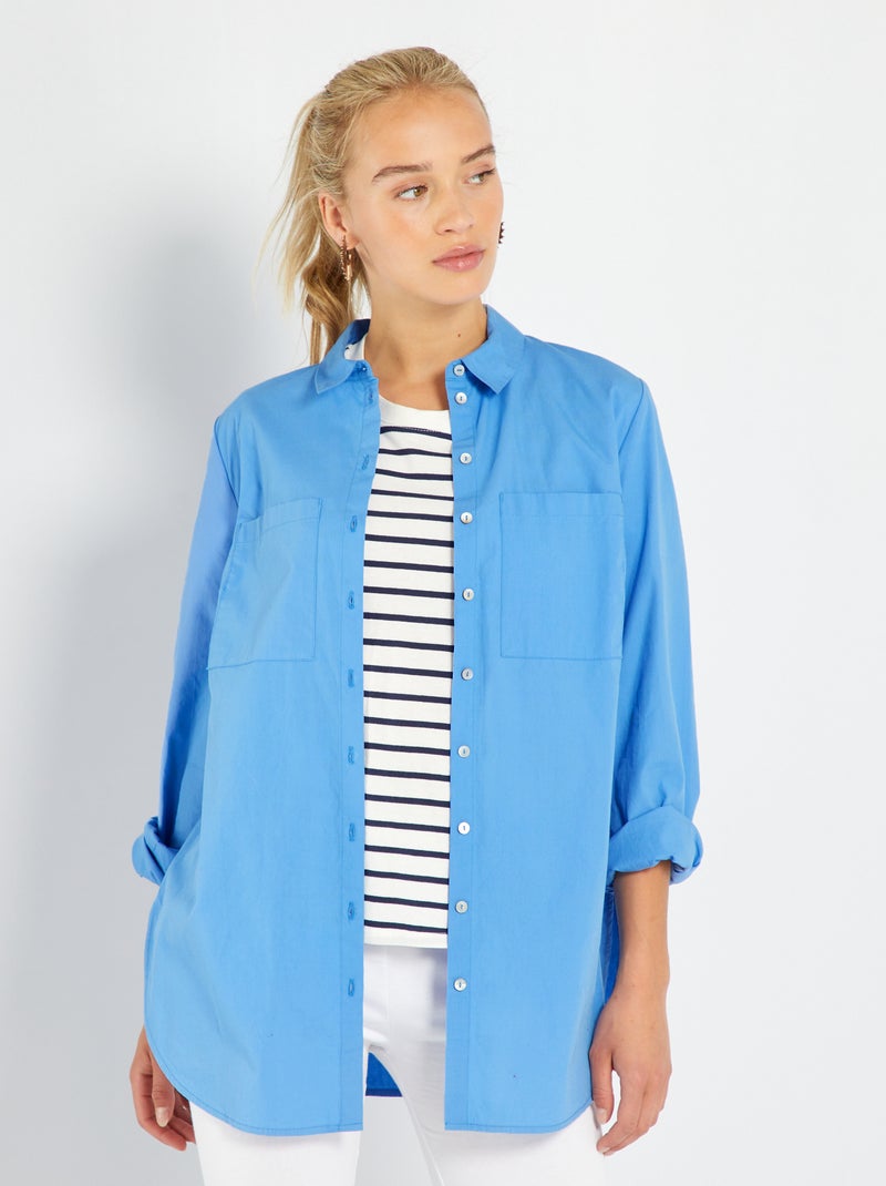Camisa direita de popelina AZUL - Kiabi
