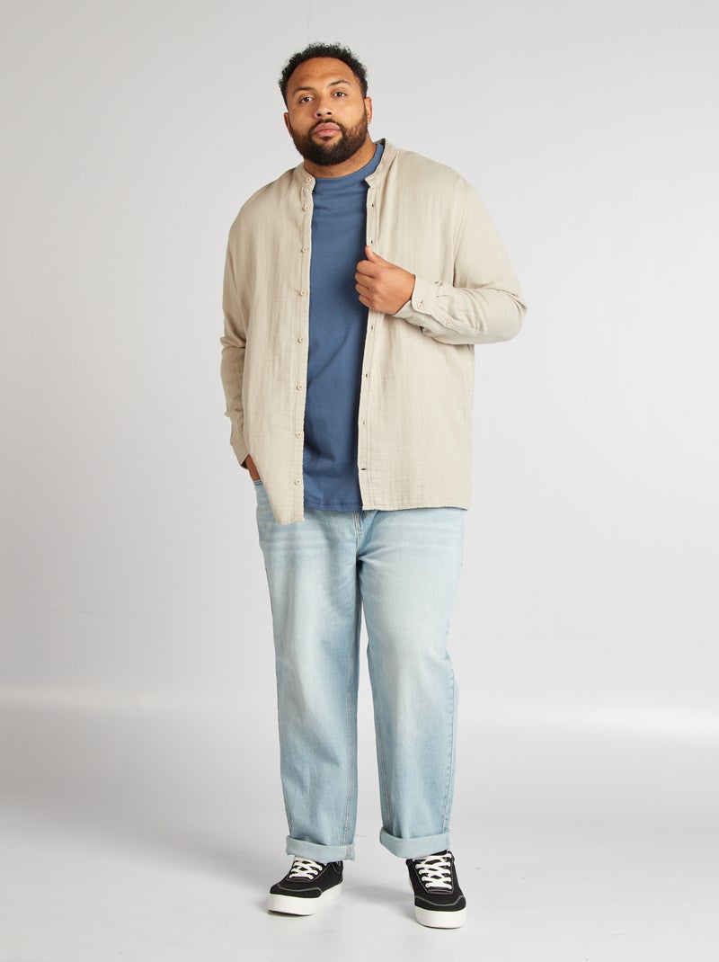 Camisa dobby com gola mao CINZA - Kiabi