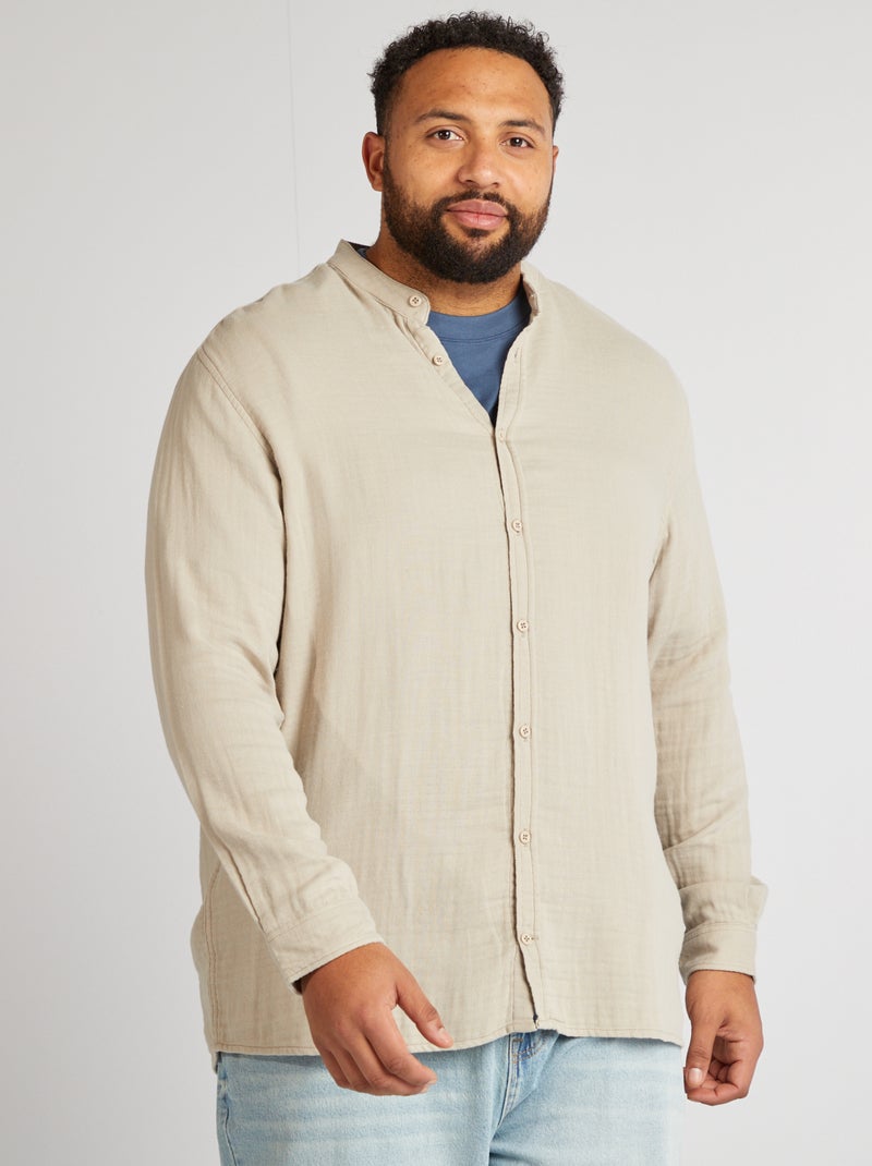 Camisa dobby com gola mao CINZA - Kiabi