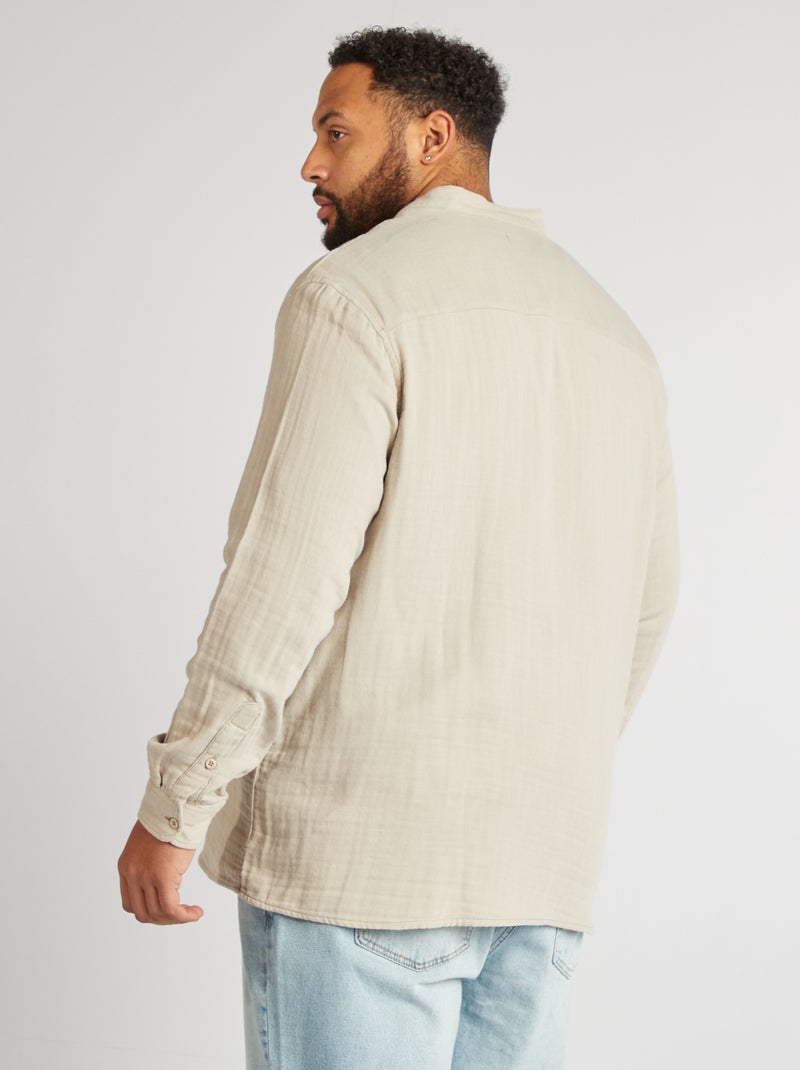 Camisa dobby com gola mao CINZA - Kiabi