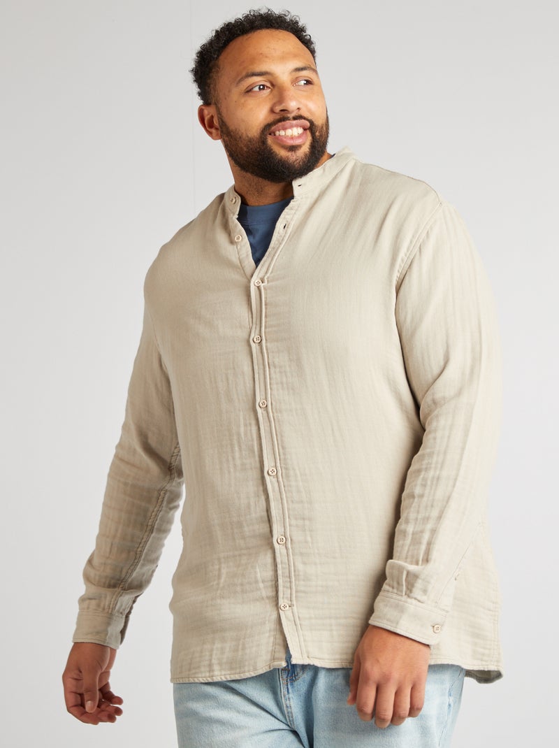 Camisa dobby com gola mao CINZA - Kiabi