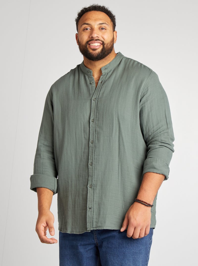 Camisa dobby com gola mao VERDE - Kiabi