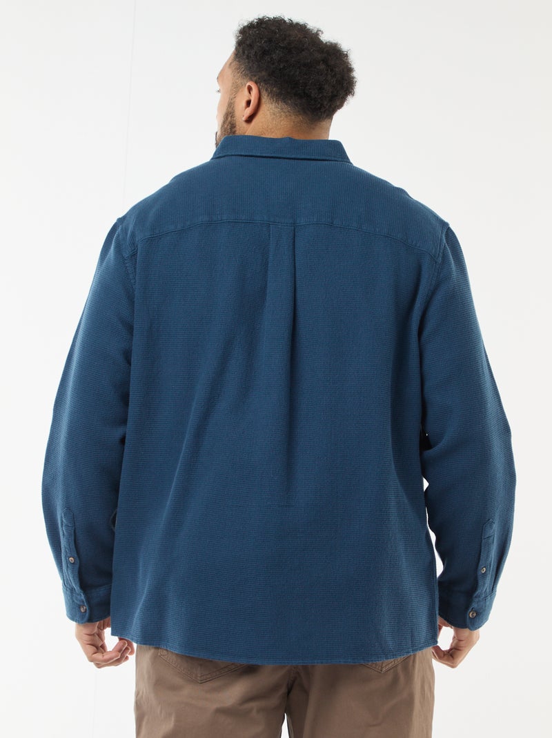 Camisa efeito gofrado lisa Azul - Kiabi