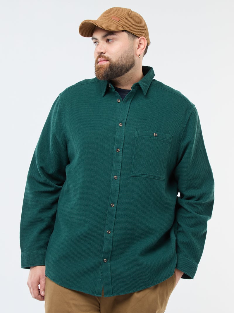 Camisa efeito gofrado lisa Verde - Kiabi