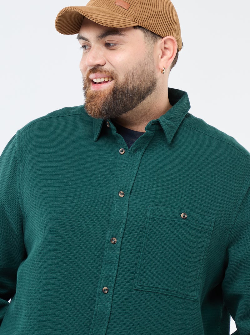 Camisa efeito gofrado lisa Verde - Kiabi