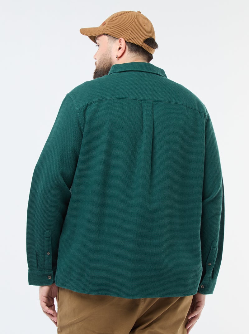 Camisa efeito gofrado lisa Verde - Kiabi