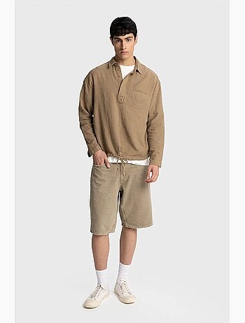 Camisa em algodão de mangas compridas de ajuste descontraído com detalhe de laço giesto