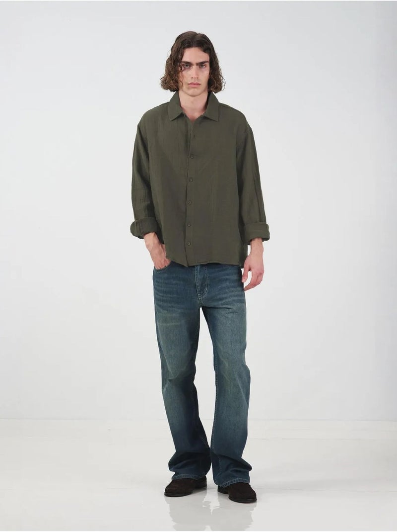 Camisa em algodão de mangas compridas de ajuste descontraído giesto Verde oliva - Kiabi