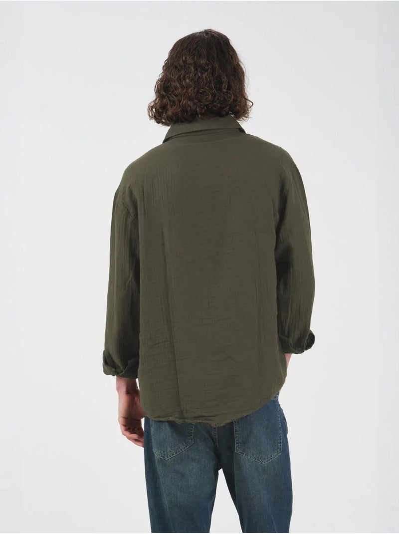 Camisa em algodão de mangas compridas de ajuste descontraído giesto Verde oliva - Kiabi