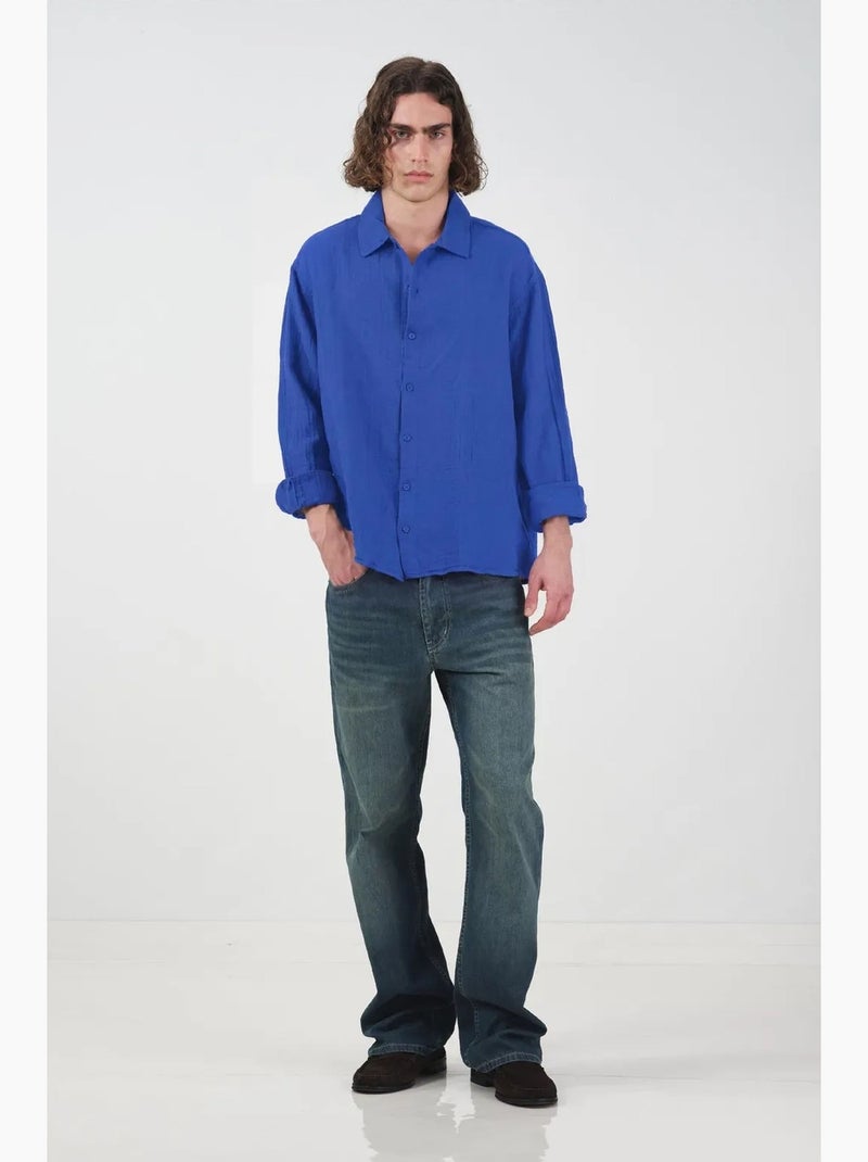 Camisa em algodão de mangas compridas de ajuste largo giesto Azul-elétrico - Kiabi