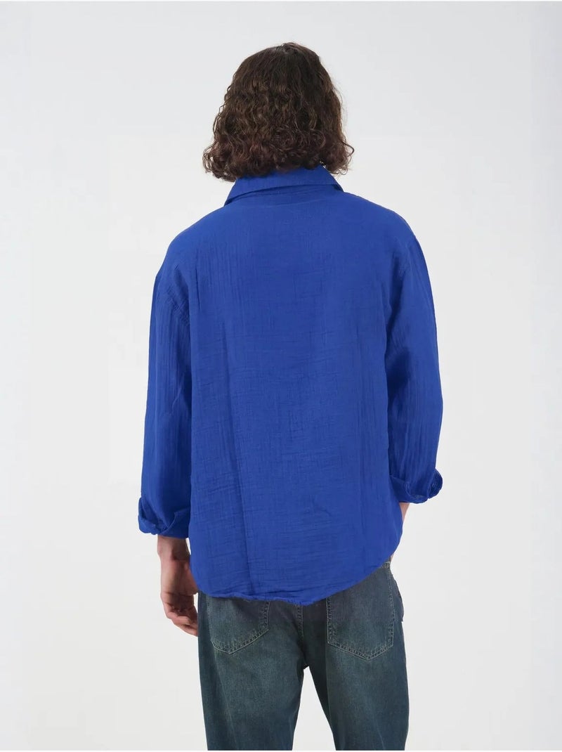 Camisa em algodão de mangas compridas de ajuste largo giesto Azul-elétrico - Kiabi