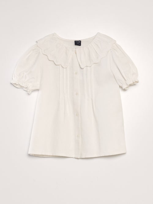 Camisa em algodão e linho com gola claudine - Kiabi