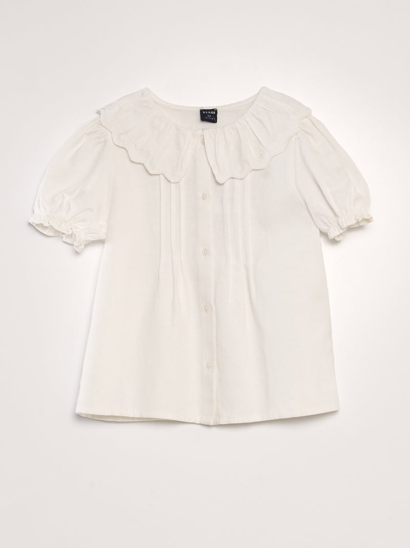 Camisa em algodão e linho com gola claudine Branco - Kiabi