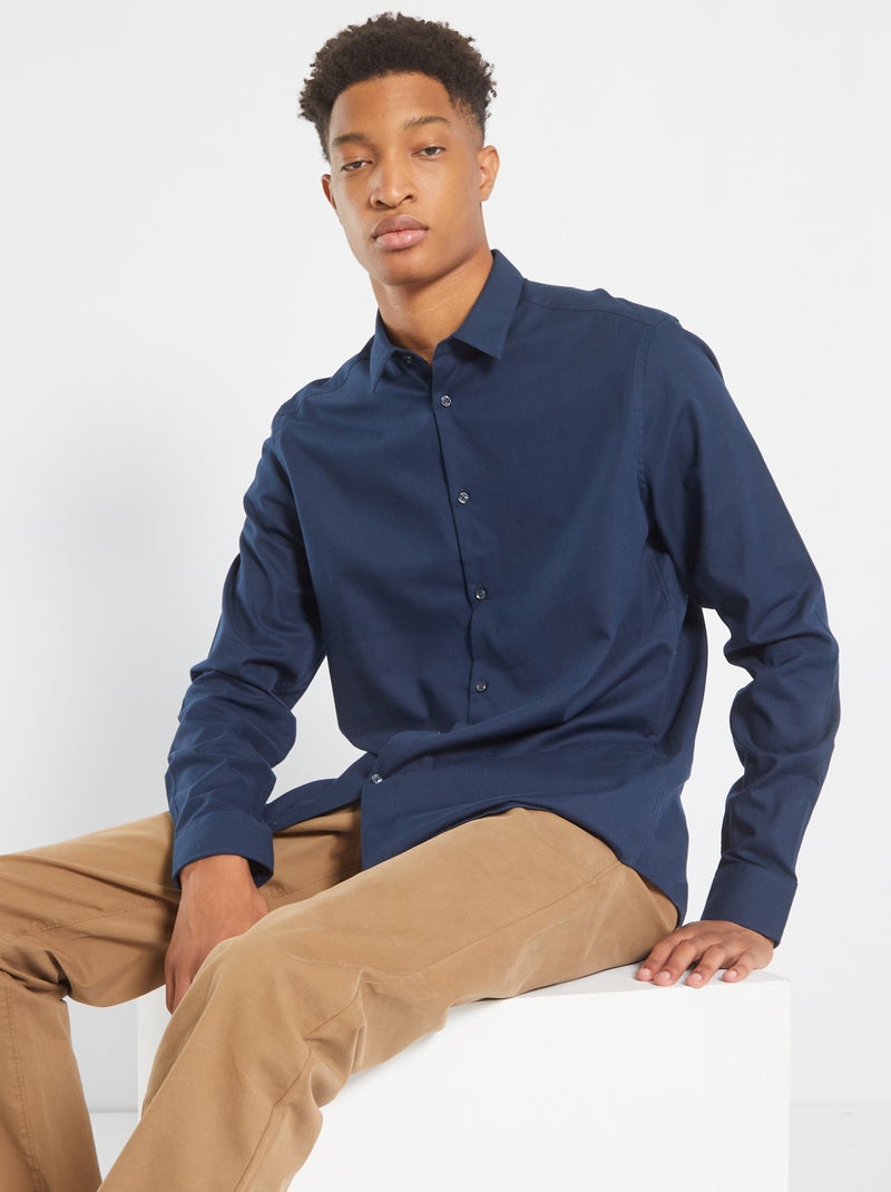 Camisa em algodão oxford +1,90 m Azul Preto - Kiabi