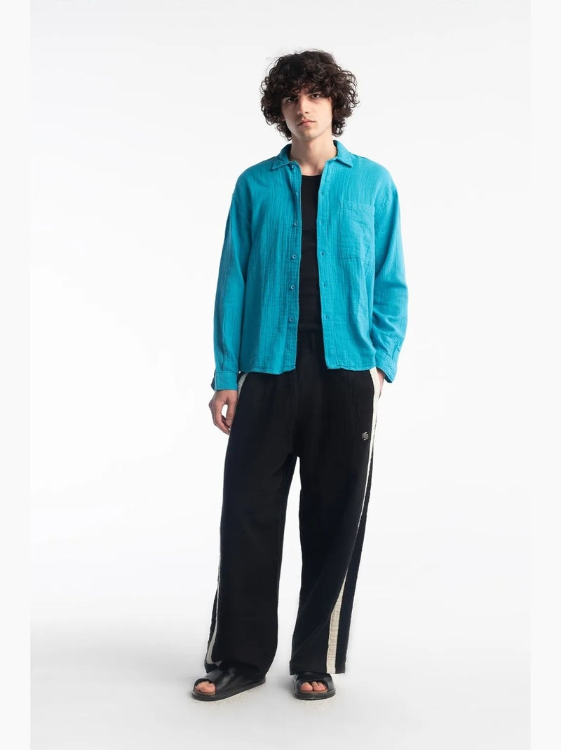 Camisa em algodão texturado de ajuste descontraído giesto Azul-elétrico - Kiabi