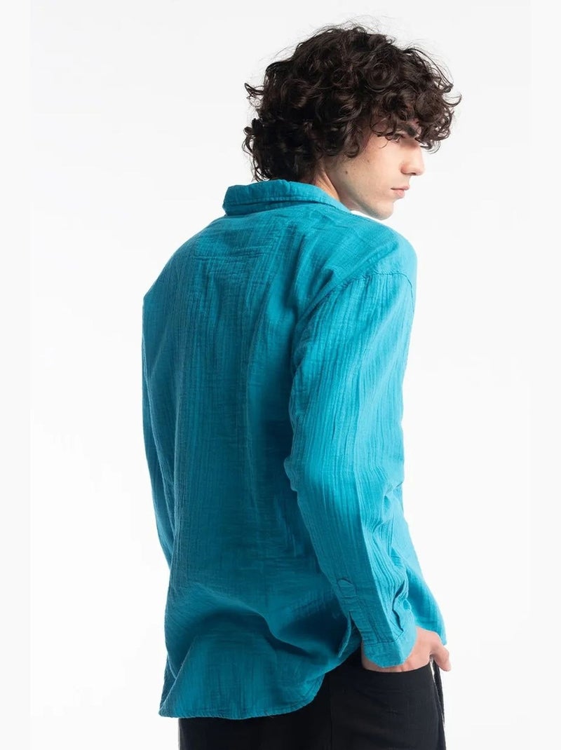 Camisa em algodão texturado de ajuste descontraído giesto Azul-elétrico - Kiabi