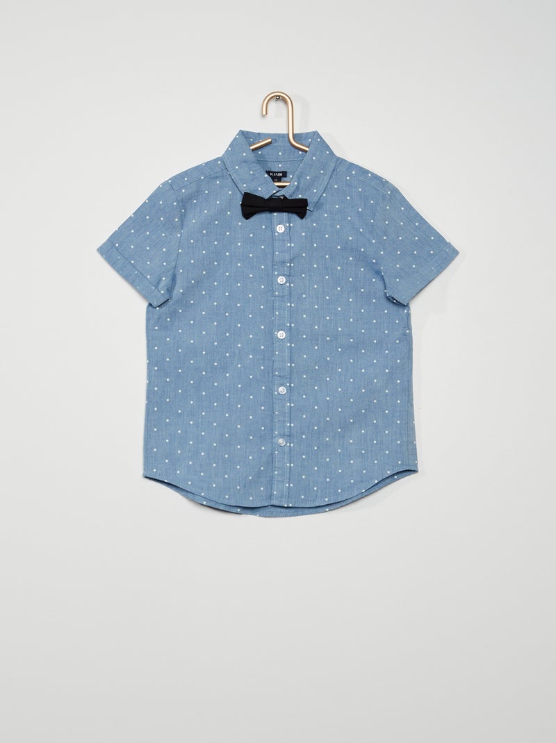 Camisa em cambraia com laço borboleta AZUL - Kiabi
